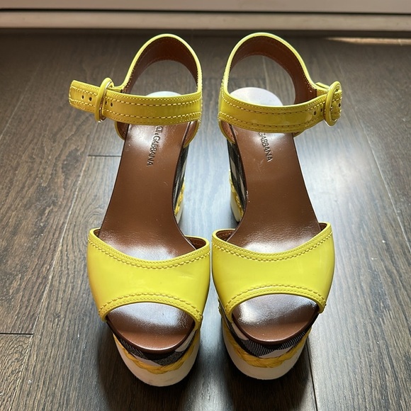 Dolce&Gabbana yellow & checkered platform sandal 37 - Picture 2 of 7